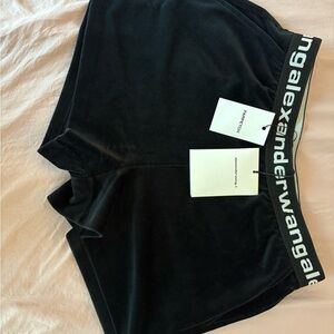 Alexander Wang Black Velvet Logo Waistband Shorts